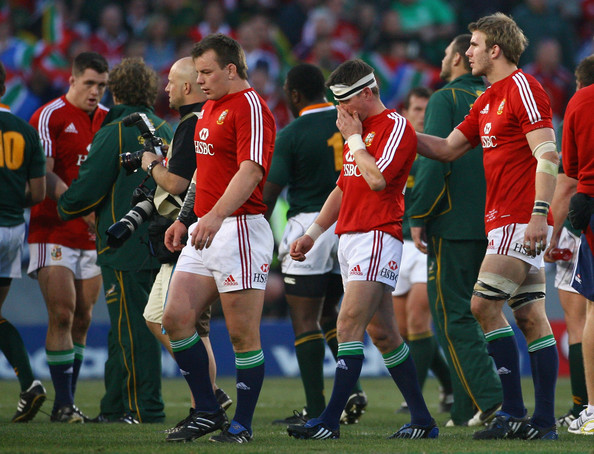 Tom Croft comforts Ronan O'Gara after British &amp; Irish Lions second game against South Africa in 2009