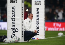 Stuart Lancaster under the posts of Twickenham before the 2015 World Cup Pool game between England and Australia