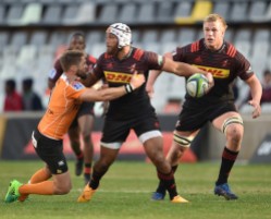 The Stormers back-rower Nizaam Carr is carrying the ball against the Cheetahs during their 2017 Super Rugby game in Bloemfontein