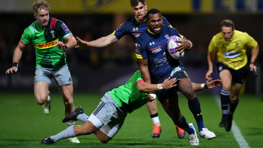 Winger Alivereti Raka is tackled by the Harlequins defence during the Clermont 2018-2019 Challenge Cup semi-final win in Clermont, France