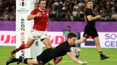 The All Blacks player Beauden Barrett scored his first try of the 2019 World Cup during the New Zealand's second pool game against Canada